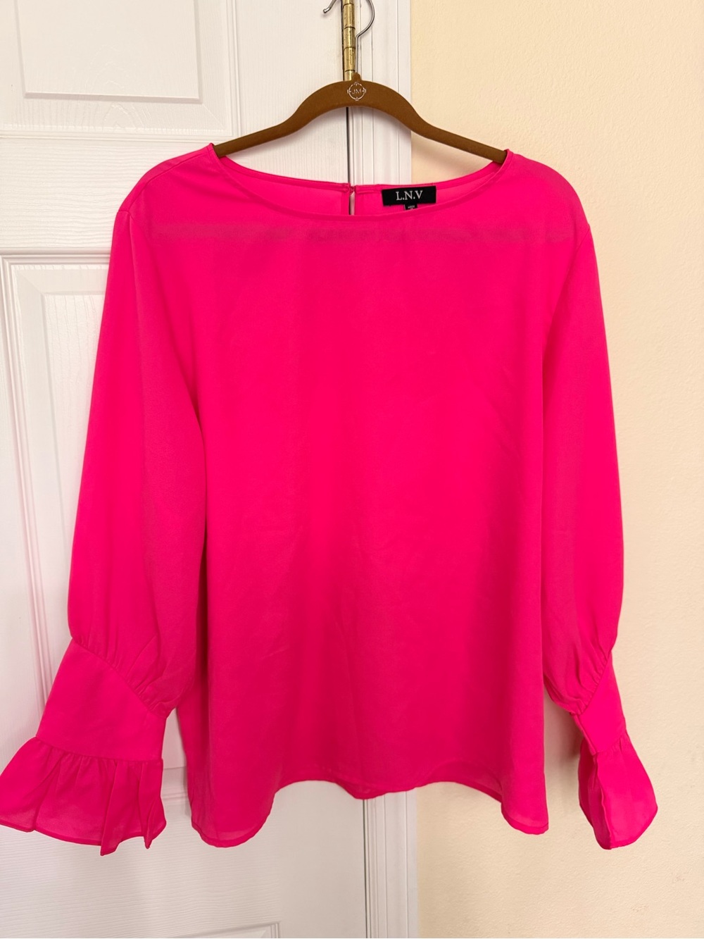 Bright Fuchsia Ruffle-Sleeve Blouse